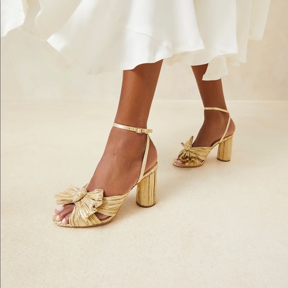 NEW Loeffler Randall Camellia Gold Pleated Bow Heel Size 9.5 - Picture 3 of 7